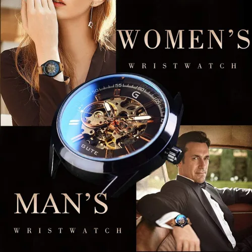 Vista 2 de GLEIM Gute - Reloj de pulsera para hombre, esqueleto mecánico automático automático y steampunk para hombre, reloj casual de cuero marrón