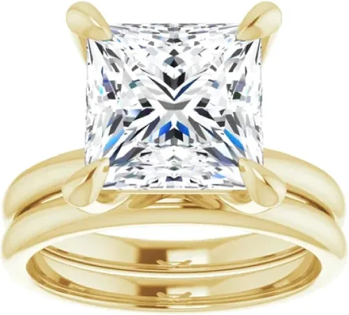 Vista 3 de Juego de anillos de compromiso hechos a mano de plata 925, 10 K14 K18 quilates de oro macizo de 4 quilates de corte princesa de moissanita