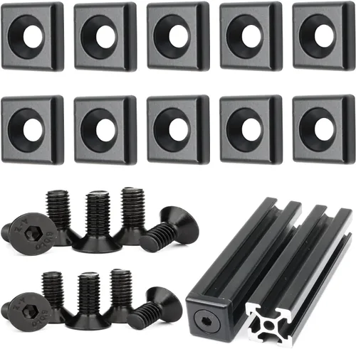 Vista 12 de 10 juegos de perfiles de extrusión de aluminio de la serie 2020, soportes en L de ángulo recto negro con tuercas y pernos de ranura en T M5