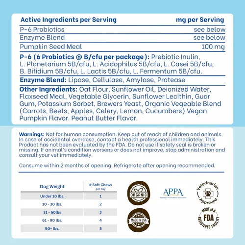 Vista 4 de Probióticos para perros – Salud intestinal de Happy Dog Masticables suaves probióticos orgánicos veganos con prebióticos para la digestión
