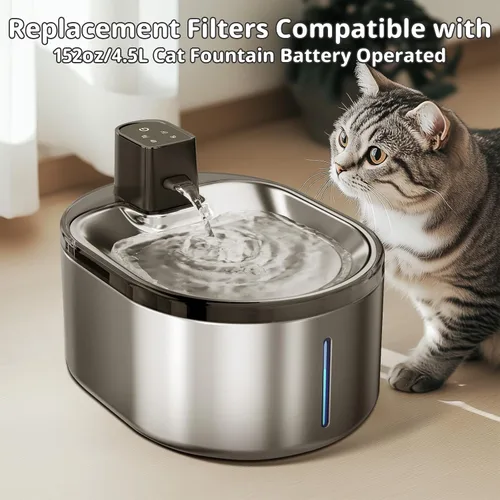 Vista 5 de Filtro de fuente de agua para gatos, filtro de fuente de bebida para mascotas y esponjas para fuente de agua inalámbrica para gatos de 152 oz/4.5 L