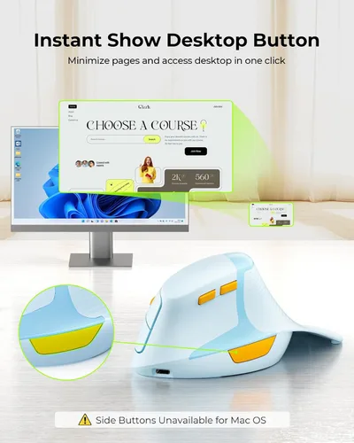 Vista 3 de Seenda MOE302 - Mouse ergonómico vertical con reposamanos, mouse inalámbrico recargable para aliviar el dolor de muñeca, acceso directo de Azul