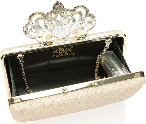 Vista 7 de Dexmay - Bolso de mano con diamantes de imitación con cierre de corona de cristal, bolso de noche formal para mujer