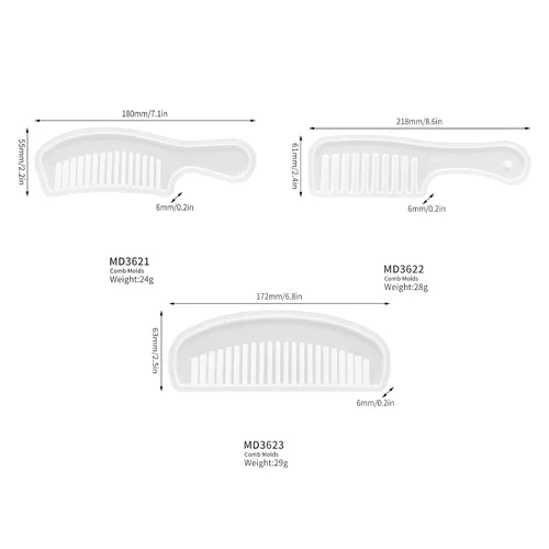 Vista 6 de Peine de resina de fundición de resina translúcida de dientes anchos para el cabello, juego de 3 piezas para hacer joyas de bricolaje