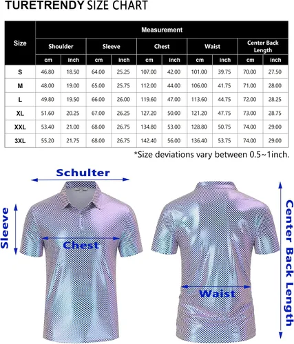 Vista 6 de TURETRENDY Camisa de discoteca de los años 70 para hombre, con lentejuelas brillantes, manga corta, para fiesta, polo hipster, discoteca, baile