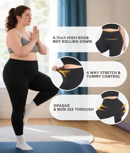 Vista 5 de NEW YOUNG Paquete de 3 leggings de talla grande con bolsillos para mujer, cintura alta, control de abdomen, pantalones de yoga para entrenamiento
