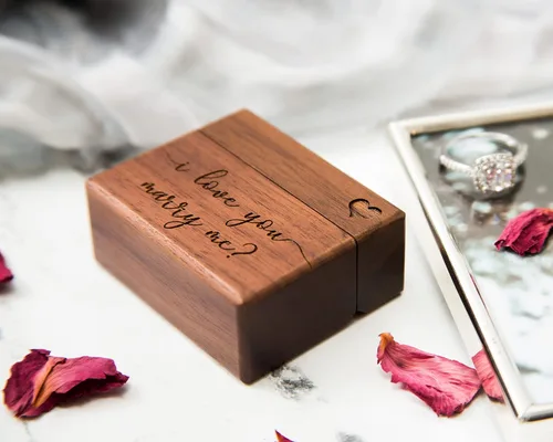 Vista 27 de MUUJEE Grow Old With Me Engraved Wooden Ring Box, Slim Engagement Proposal Ring Holder, Wedding Ceremony Ring Bearer Box, Fiance Gift Ideas