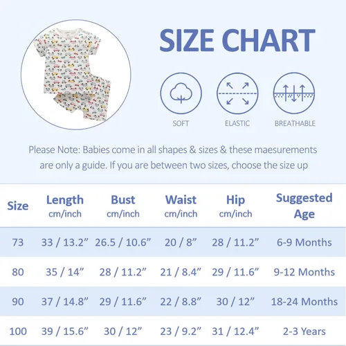 Vista 7 de Zanie Kids Pijama de algodón para bebé y niño para niña y niño, ropa de dormir de verano
