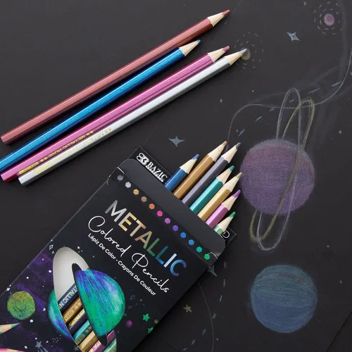 Vista 7 de BAZIC Products Lápices de colores metálicos, 12 tonos brillantes, juego de lápices preafilados para dibujar y colorear, suministros de arte