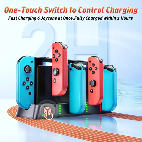 Vista 2 de Estación de carga para consola de juegos PSP compatible con Nintendo Switch y modelo OLED Joy-con, estación de carga para cargar 6 joycons