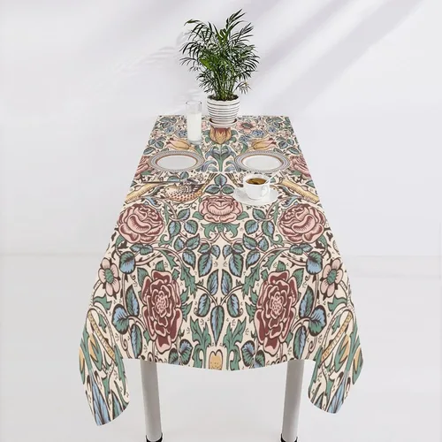Vista 88 de Mantel Floral Retro de Pájaros, Diseño Original Bohemio William Morris Estampado Cubierta de Mesa para Hogar Picnic Fiesta Comedor Cocina William
