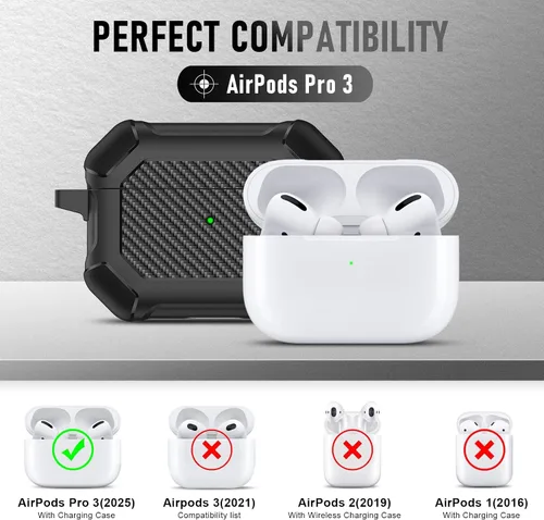 Vista 7 de Maxjoy Funda para AirPods Pro 3 (2025), funda protectora rígida compatible con Airpods Pro de 3ª generación con kit de limpiador de llavero