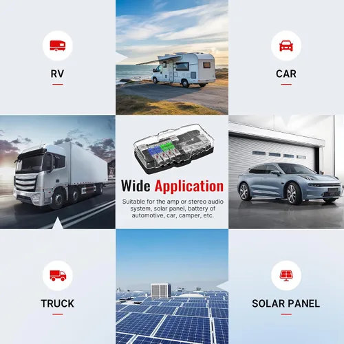 Vista 6 de Joinfworld Bloque de Distribución de Energía con Fusibles para Audio de Automóvil de 4 Vías MIDI (Mini-ANL) Bloque de Fusibles de 12V Calibre 0/4