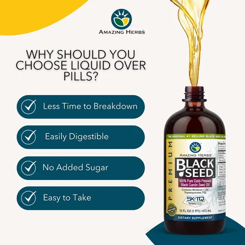 Vista 5 de Amazing Herbs Aceite de semilla negra de alta calidad, sin gluten, sin OMG, prensado en frío, Nigella sativa ayuda a la salud digestiva, apoyo