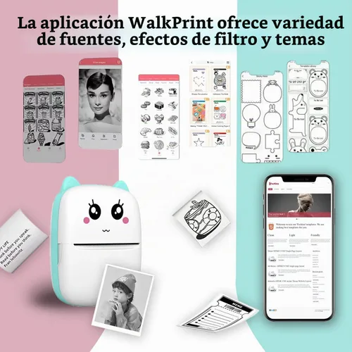 Vista 6 de Mini impresora de calcomanías con 11 rollos de papel, recibo de bolsillo térmico sin tinta para iOS iPhone y Android, Bluetooth portátil