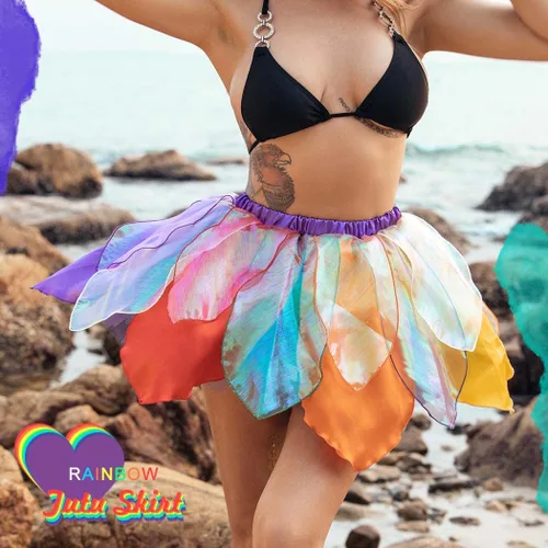 Vista 3 de Nicute Falda de baile arco iris, falda de vientre de pétalos, falda de tul en capas, falda de elfo en capas, falda de fiesta, disfraz para mujeres