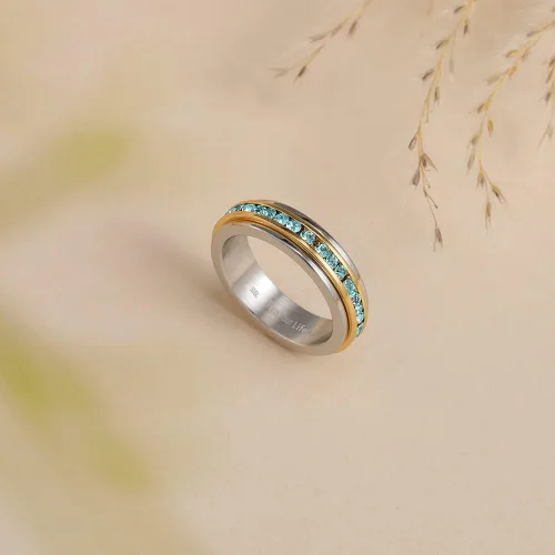 Vista 2 de Muses Art Design - Anillos para la ansiedad, anillos giratorios, anillos de banda con piedra de nacimiento, acero inoxidable, mujeres y hombres