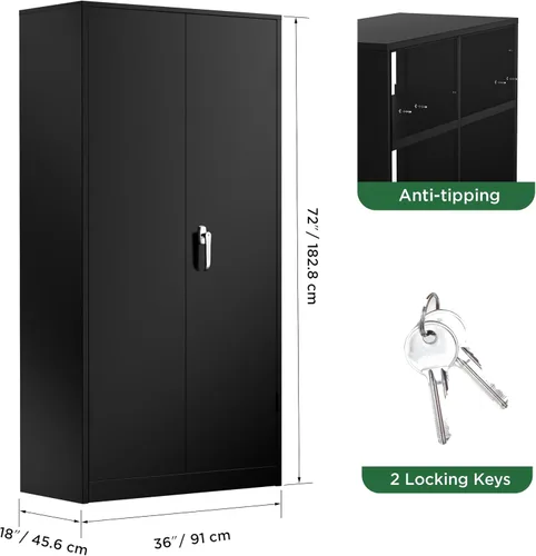 Vista 3 de Greenvelly Armario de almacenamiento de metal para garaje, armario de almacenamiento con cerradura de 72 pulgadas con estantes ajustables
