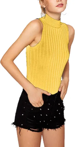 Vista 2 de Nicetage Suéter de punto sin mangas para mujer, ajustado, cuello alto, elástico, básico, camiseta sin mangas