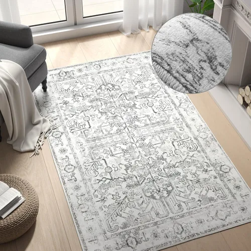 Vista 307 de jinchan Lima - Alfombra simétrica floral geométrica lavable, alfombra de entrada de medio círculo de 2 x 3, alfombra de media luna, suave y Azul