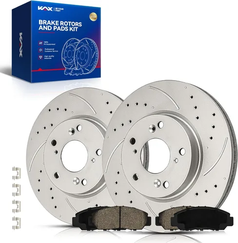 Vista 53 de Kit de freno delantero KAX, rotores de freno ranurados y con hendiduras, pastillas de freno cerámicas Compatible con Honda Accord 1990 1991 1992
