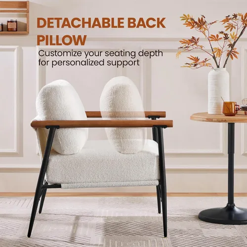 Vista 9 de Yaheetech Silla de Acento, Silla de Tocador Moderna, Silla de Salón de Tela Boucle con Marco de Metal, Almohada de Respaldo Mullida y Cojín