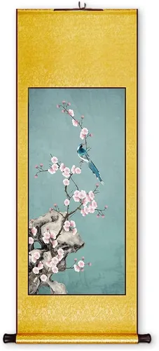 Vista 10 de Xzhipeng Pergamino Pintura colgante vertical Flor pájaro Pintura china Porche Pasillo Pasillo Pintura colgante Pergamino Sala de estar Comedor