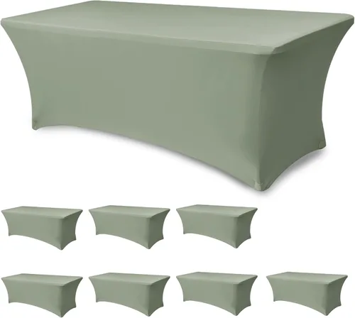 Vista 32 de Funda Elástica para Mesa para Mesas Rectangulares de 4 pies - Paquete de 8 Manteles de Spandex Azul Aguamarina con Elástico - Para Mesas Plegables