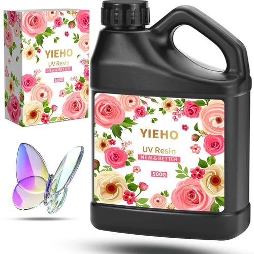 Vista 8 de YIEHO Kit de resina UV de 10.58 oz con luz y moldes, kit de fabricación de joyas de resina premezclada endurecida transparente mejorada