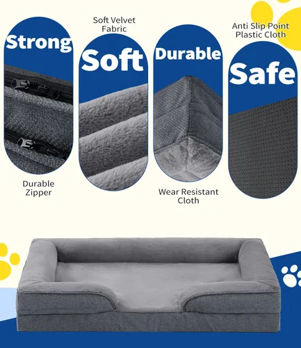 Vista 5 de Made4pet - Cama grande para perro, sofá ortopédico de espuma para perros, sofá cama para mascotas de 38 pulgadas con funda impermeable lavable, Gris