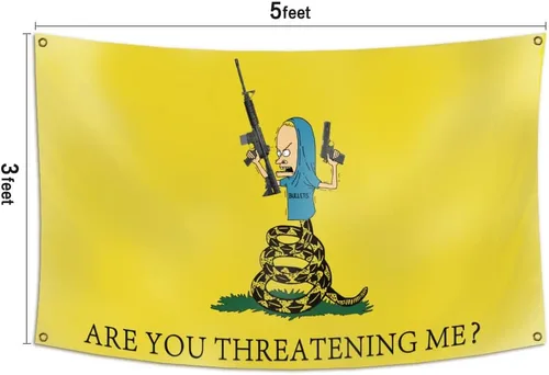 Vista 2 de DESFLOPY Bandera con texto en inglés "Are You Threatening Me", bandera de 3 x 5 pies para dormitorio universitario y habitación de hombre