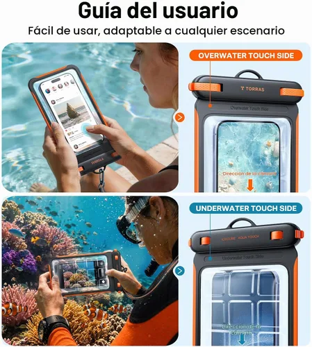 Vista 8 de TORRAS IPX8 impermeable teléfono bolsa flotante, pantalla táctil Funda impermeable para teléfono con cordón, bolsa seca universal, se adapta a
