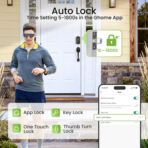 Vista 4 de GHome Smart Cerrojo de Seguridad, Cerradura de Puerta sin Llave con Código de Huella Dactilar para Puerta Delantera, Bloqueo Automático, Control por