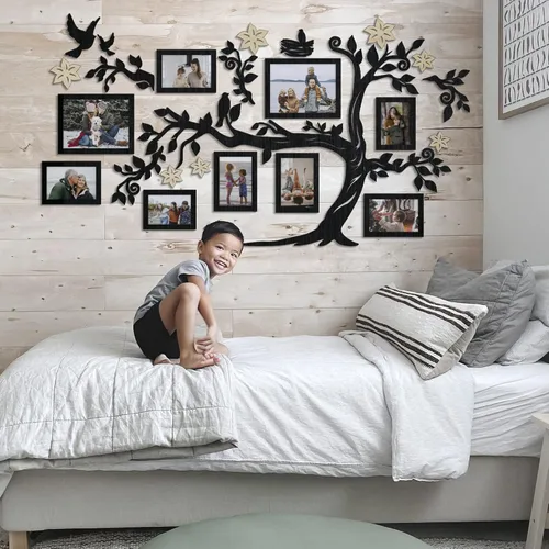 Vista 2 de JustLikeWood 39 x 22 pulgadas Calcomanía de Pared Grande de Árbol Genealógico de Madera para Decoración del Hogar con Marco de Fotos Estándar