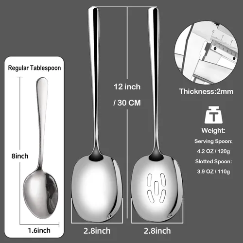 Vista 2 de SOLEADER Juego de cucharas de servir extra grandes de 12 piezas, cuchara de servir ranurada de acero inoxidable grado alimenticio 18/8 de 30,5 cm