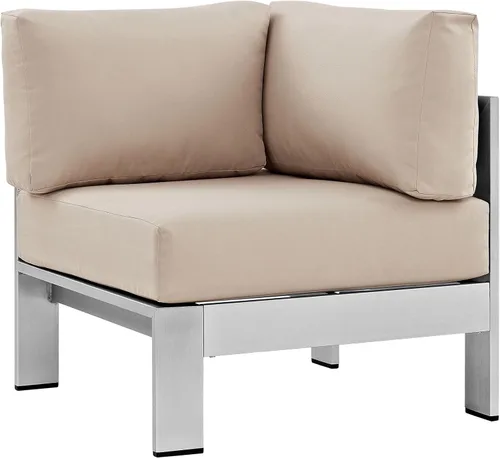 Vista 13 de Modway Sofá de aluminio y tela para patio al aire libre Shore en plata/gris