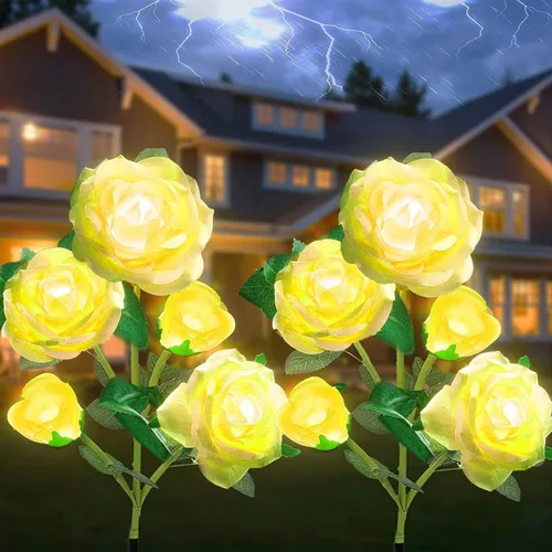 Vista 8 de SmilingTown Luces solares de flores para exteriores, impermeables, [actualizadas], paquete de 2 10 rosas blancas, luces decorativas para jardín