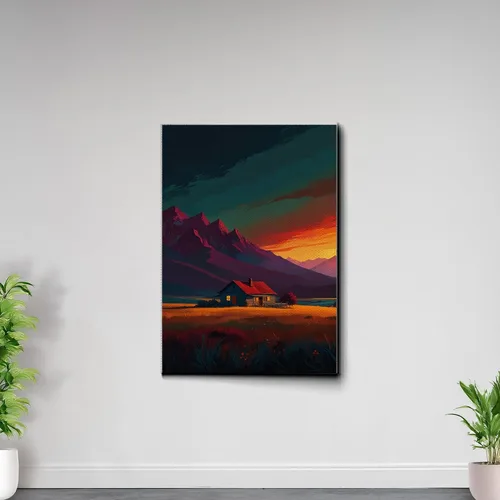 Vista 7 de Canvas Print Farmhouse On The Prairie Rustic Farmhouse Wall Art Framed Canvas Print Synthwave Rustic Mashup Art Watercolor print Decor Canvas, Wall
