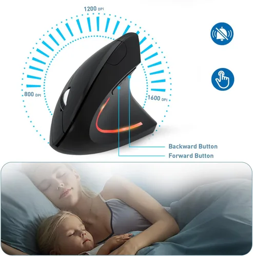 Vista 5 de Ratón ergonómico inalámbrico, ratón vertical inalámbrico 2.4G, DPI ajustable de 800/1200/1600, ratón ergonómico de 6 botones