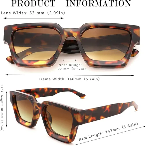 Vista 7 de Hycredi Gafas de sol rectangulares gruesas para mujeres y hombres, estilo retro, cuadrados, gruesos, de los años 90, protección UV400