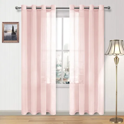 Vista 89 de DWCN Cortinas traslúcidas color verde frijol para sala de estar y dormitorio - Cortinas voile con aspecto de lino sintético con ojales en la parte