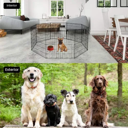 Vista 3 de BestPet - Corralito plegable de metal para perros, para interiores y exteriores, 8 paneles de 24 pulgadas Indoor Outdoor Portable Dog Fence with
