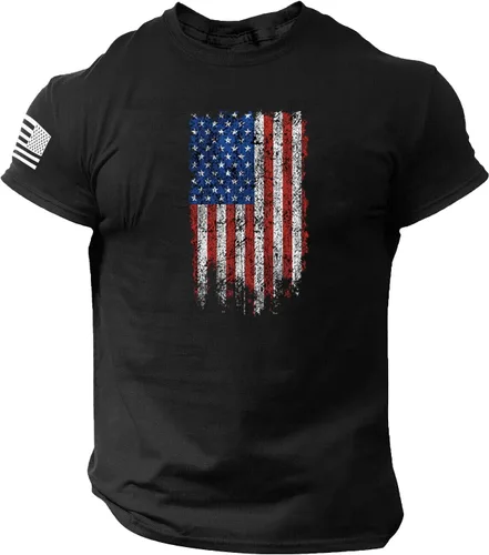 Vista 7 de Camisetas de verano para hombre, estilo casual, ajustado, manga corta, de algodón, patriótica, de Estados Unidos, con bandera americana, camiseta