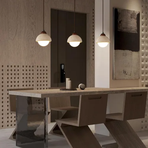 Vista 6 de Wabi Sabi - Lámpara colgante de piedra natural nórdica para isla de cocina, lámpara de suspensión de madera para comedor, mesita de noche, entrada