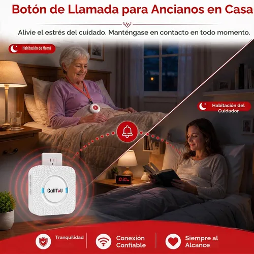 Vista 4 de CallToU Buscapersonas para cuidadores botón de llamada inalámbrico Sistema de alerta de enfermera 500+ pies