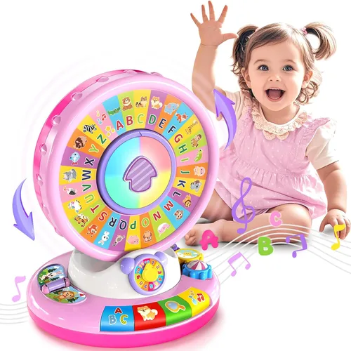 Vista 10 de Juguete para niños y niñas de 1, 2 y 3 años, juguetes musicales de aprendizaje para bebés que giran y cantan el alfabeto para niños pequeños