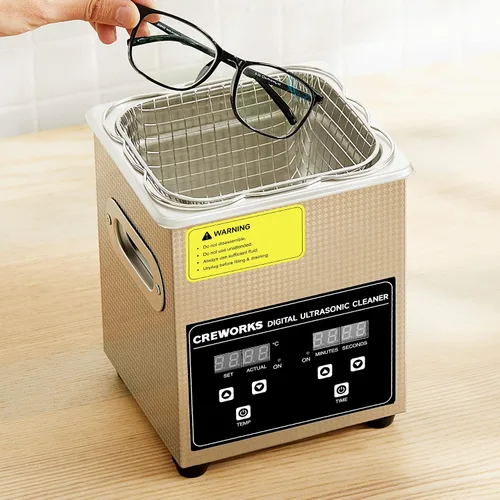Vista 8 de Máquina de Limpieza Ultrasónica Profesional CREWORKS, Máquina Ultrasónica con Calentador y Temporizador, Limpiador Ultrasónico Digital para Joyas