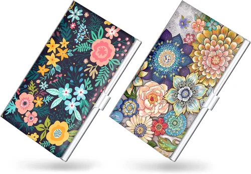 Vista 25 de Paquete de 2 soportes para tarjetas de visita, estuche para tarjetas de visita de color para hombres y mujeres, organizador ultradelgado de metal