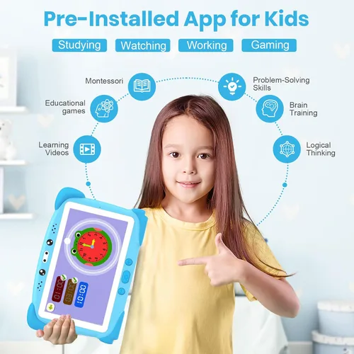 Vista 6 de Tableta infantil de 7 pulgadas para niños, tableta de 32 GB para niños pequeños con funda a prueba de golpes, Bluetooth, WiFi, Google, Netflix