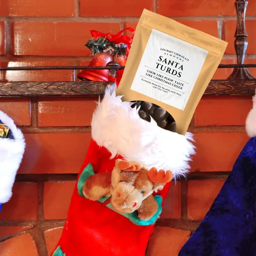 Vista 2 de Almendras de chocolate oscuro de Santa Turds, regalos gourmet de Kepperton para hombres, divertidos dulces navideños para adolescentes, rellenos